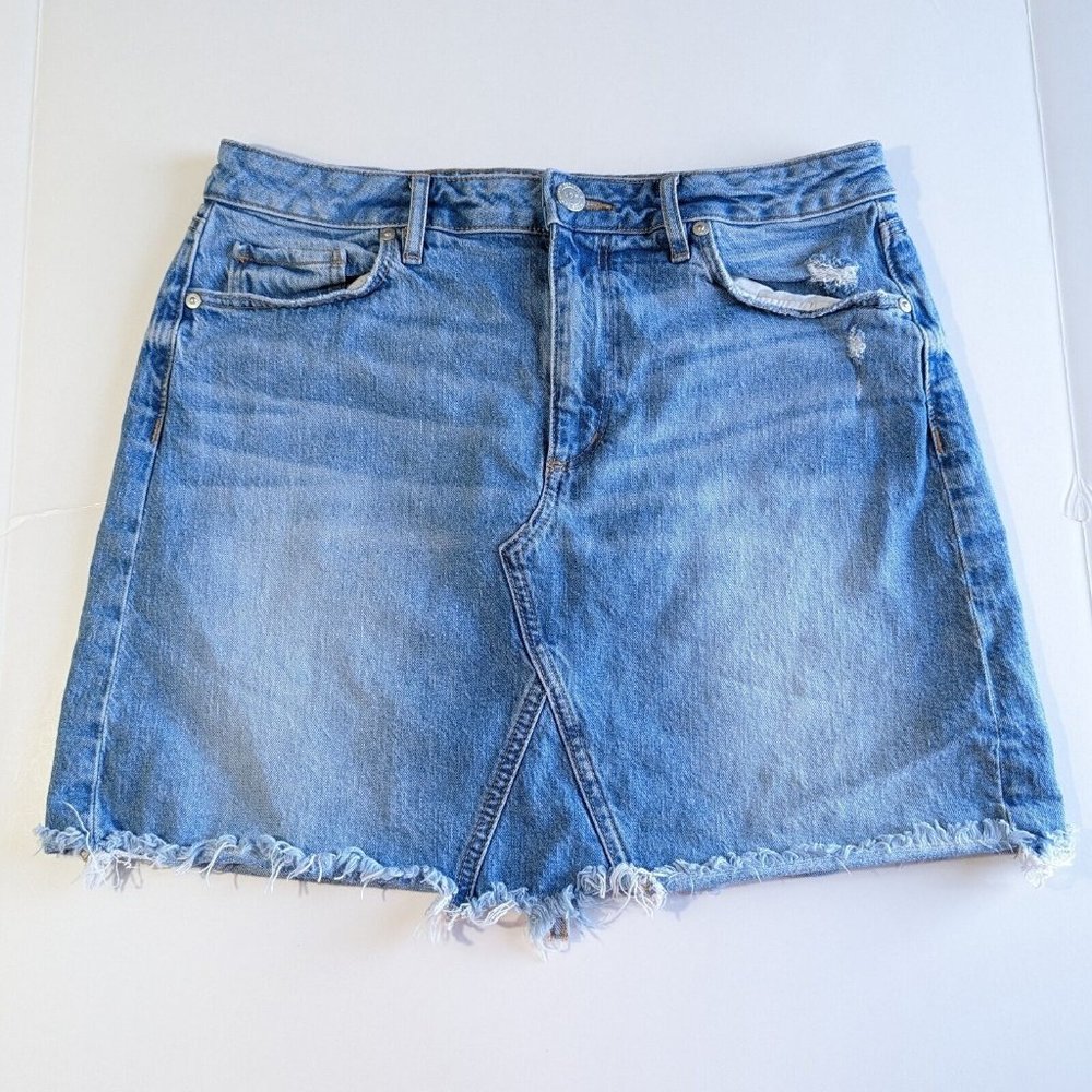 Loft Women's Jean Skirt Size 8 Destroyed Holes Raw Hem Blue Denim